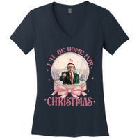 Funny Trump 2024 ILl Be Home Christmas Santa Xmas Pajamas Women's V-Neck T-Shirt