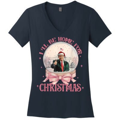 Funny Trump 2024 ILl Be Home Christmas Santa Xmas Pajamas Women's V-Neck T-Shirt