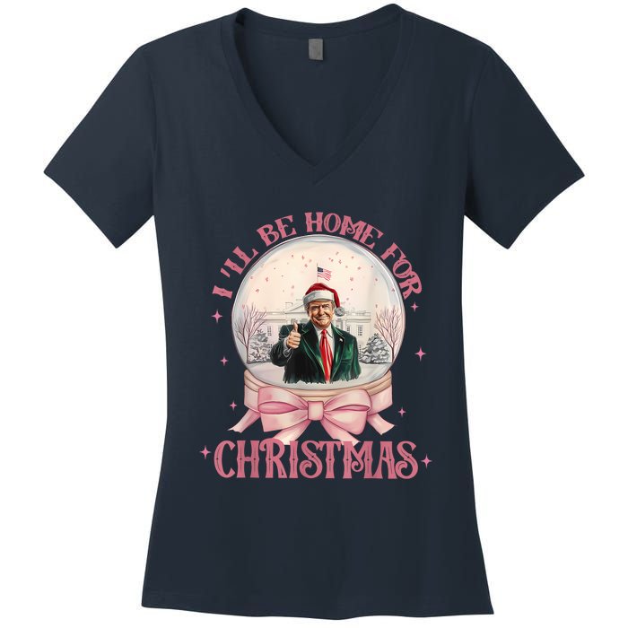 Funny Trump 2024 ILl Be Home Christmas Santa Xmas Pajamas Women's V-Neck T-Shirt