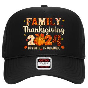 Family Thanksgiving 2024 Thankful For My Tribe Fall Autumn High Crown Mesh Back Trucker Hat