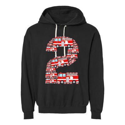 Fire Truck 2nd Birthday 2 Year Old Firefighter Garment-Dyed Fleece Hoodie