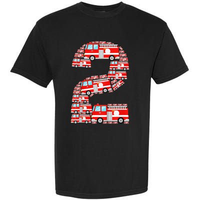 Fire Truck 2nd Birthday 2 Year Old Firefighter Garment-Dyed Heavyweight T-Shirt