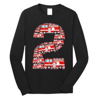 Fire Truck 2nd Birthday 2 Year Old Firefighter Long Sleeve Shirt