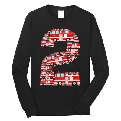 Fire Truck 2nd Birthday 2 Year Old Firefighter Long Sleeve Shirt