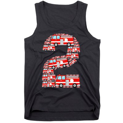 Fire Truck 2nd Birthday 2 Year Old Firefighter Tank Top