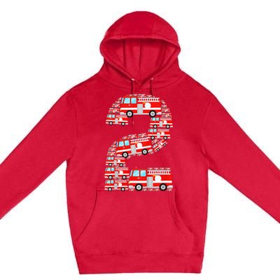 Fire Truck 2nd Birthday 2 Year Old Firefighter Premium Pullover Hoodie