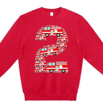 Fire Truck 2nd Birthday 2 Year Old Firefighter Premium Crewneck Sweatshirt