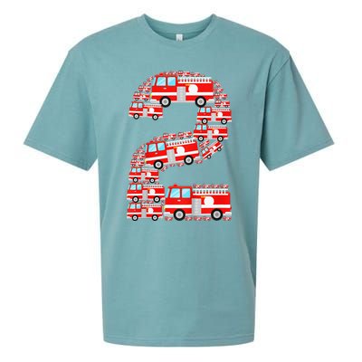 Fire Truck 2nd Birthday 2 Year Old Firefighter Sueded Cloud Jersey T-Shirt