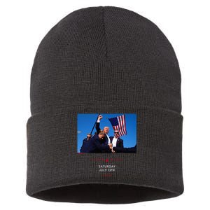 Funny Trump 2024 Shooting At Trump Rally In Pennsylvania Sustainable Knit Beanie