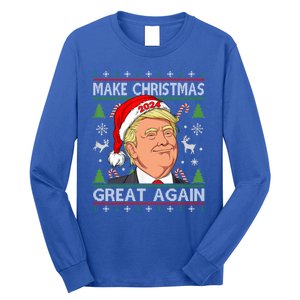 Funny Trump 2024 Make Christmas Great Again Ugly Gift Long Sleeve Shirt