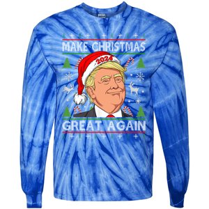 Funny Trump 2024 Make Christmas Great Again Ugly Gift Tie-Dye Long Sleeve Shirt