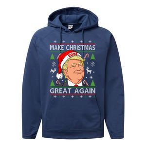 Funny Trump 2024 Make Christmas Great Again Ugly Gift Performance Fleece Hoodie