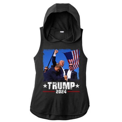 Fight Trump 2024 Election American Flag Donald Trump 2024 Ladies PosiCharge Tri-Blend Wicking Draft Hoodie Tank