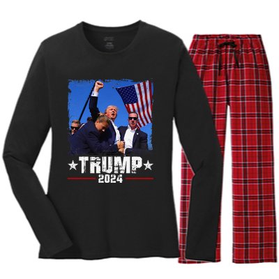 Fight Trump 2024 Election American Flag Donald Trump 2024 Women's Long Sleeve Flannel Pajama Set 