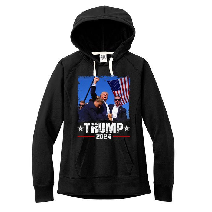 Fight Trump 2024 Election American Flag Donald Trump 2024 Women's Fleece Hoodie