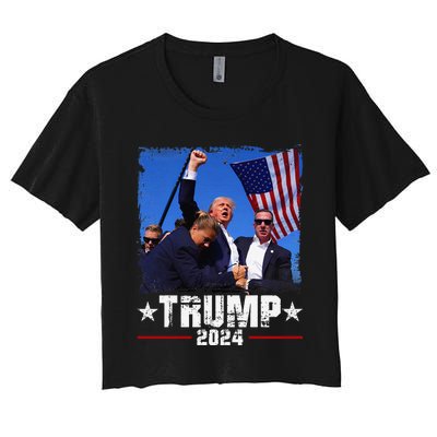 Fight Trump 2024 Election American Flag Donald Trump 2024 Women's Crop Top Tee