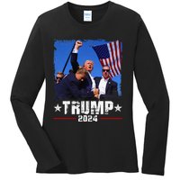 Fight Trump 2024 Election American Flag Donald Trump 2024 Ladies Long Sleeve Shirt