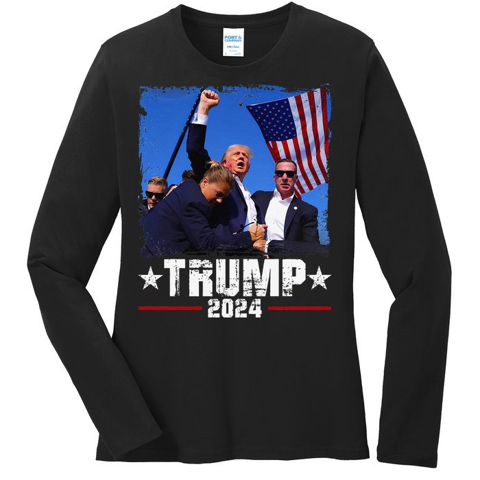 Fight Trump 2024 Election American Flag Donald Trump 2024 Ladies Long Sleeve Shirt