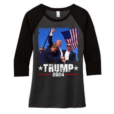 Fight Trump 2024 Election American Flag Donald Trump 2024 Women's Tri-Blend 3/4-Sleeve Raglan Shirt