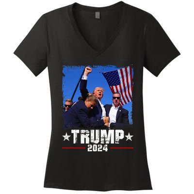 Fight Trump 2024 Election American Flag Donald Trump 2024 Women's V-Neck T-Shirt