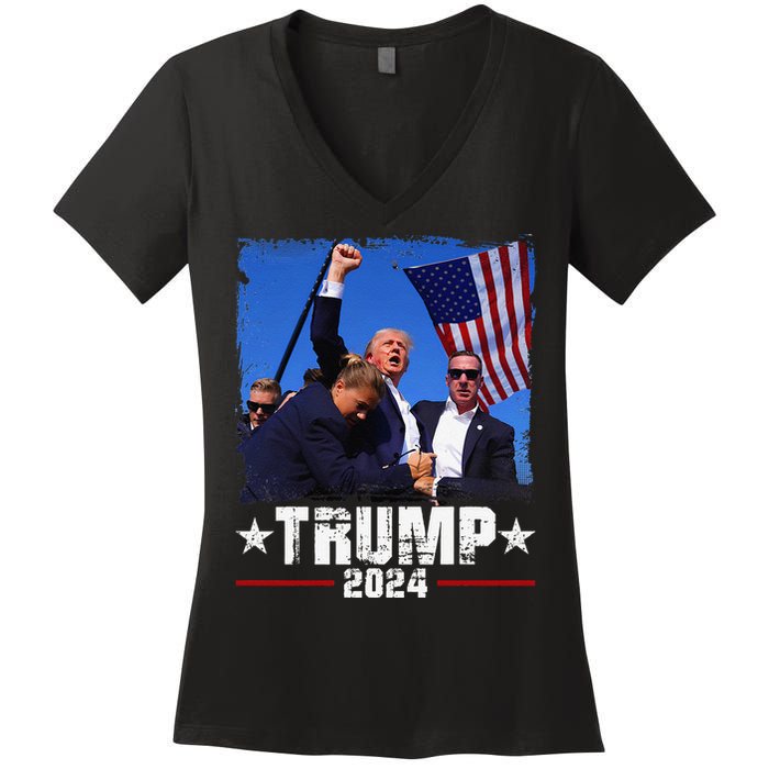 Fight Trump 2024 Election American Flag Donald Trump 2024 Women's V-Neck T-Shirt