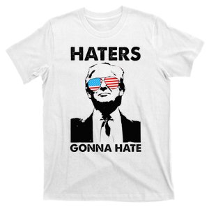 Funny Trump 2024 Haters Gonna Hate Glasses American Flag T-Shirt