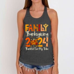 Family Thanksgiving 2024 Crew Dabbing Turkey Group Matching Women's Knotted Racerback Tank