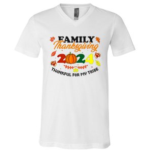 Family Thanksgiving 2024 Thankful For My Tribe Group Autumn V-Neck T-Shirt