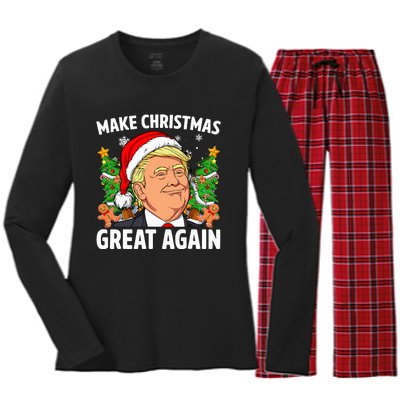 Funny Trump 2024 Make Christmas Great Again Women's Long Sleeve Flannel Pajama Set 