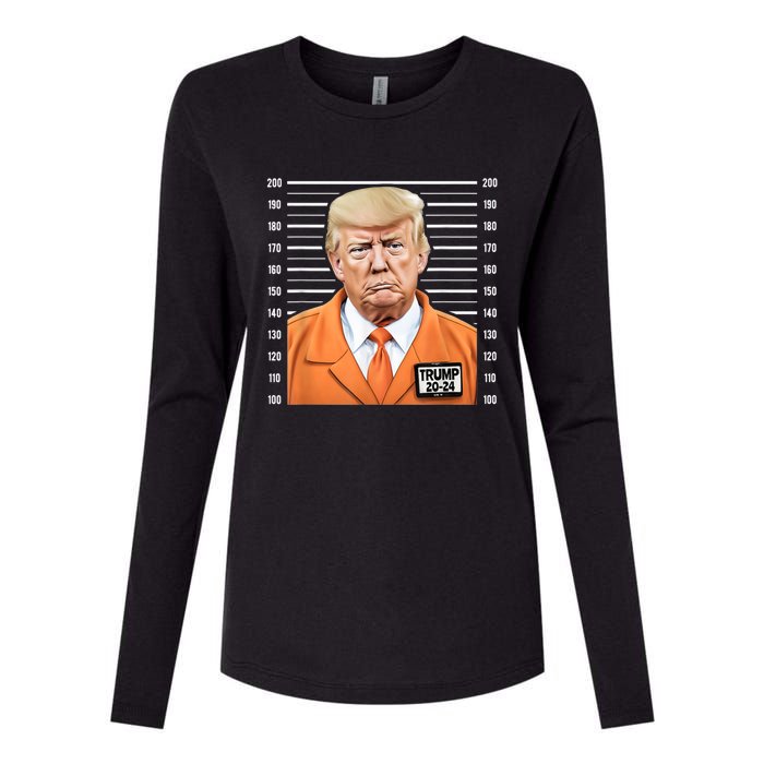 Funny Trump 2024 Prisoner Mugshot Womens Cotton Relaxed Long Sleeve T-Shirt