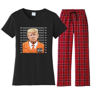 Funny Trump 2024 Prisoner Mugshot Women's Flannel Pajama Set