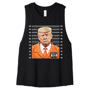 Funny Trump 2024 Prisoner Mugshot Women's Racerback Cropped Tank