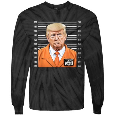 Funny Trump 2024 Prisoner Mugshot Tie-Dye Long Sleeve Shirt