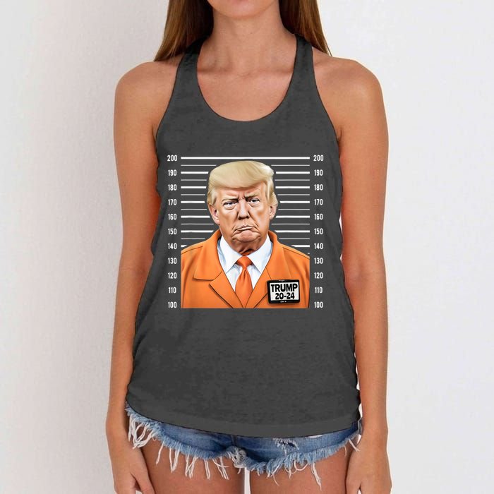 Funny Trump 2024 Prisoner Mugshot Women's Knotted Racerback Tank