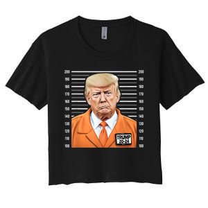 Funny Trump 2024 Prisoner Mugshot Women's Crop Top Tee