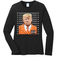 Funny Trump 2024 Prisoner Mugshot Ladies Long Sleeve Shirt