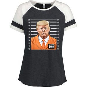 Funny Trump 2024 Prisoner Mugshot Enza Ladies Jersey Colorblock Tee