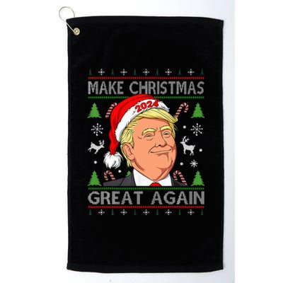 Funny Trump 2024 Make Christmas Great Again Ugly Sweater Platinum Collection Golf Towel