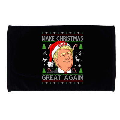 Funny Trump 2024 Make Christmas Great Again Ugly Sweater Microfiber Hand Towel