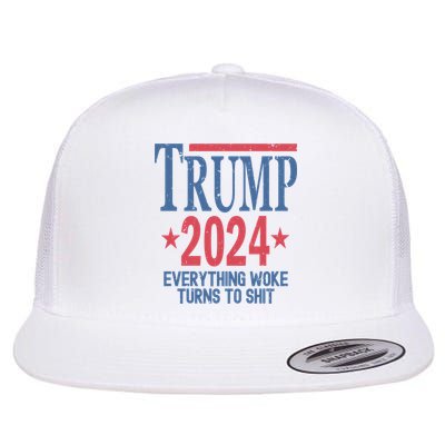 Funny Trump 2024 Everything Woke Turns To Shit Flatbill Hat