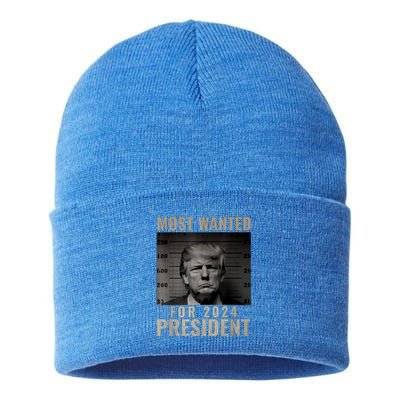 Funny Trump 2024 Most Wanted Mugshot For President Gift Sustainable Knit Beanie