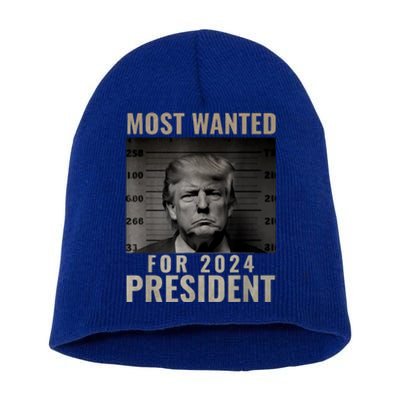 Funny Trump 2024 Most Wanted Mugshot For President Gift Short Acrylic Beanie