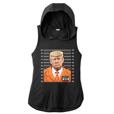 Funny Trump 2024 Prisoner Mugshot Ladies PosiCharge Tri-Blend Wicking Draft Hoodie Tank