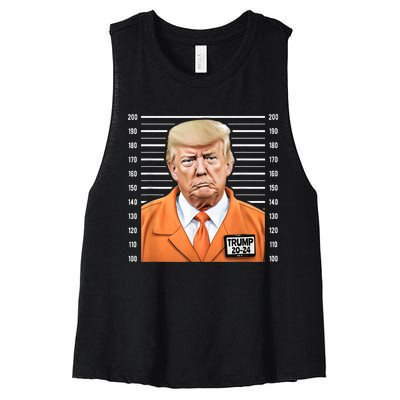 Funny Trump 2024 Prisoner Mugshot Women's Racerback Cropped Tank