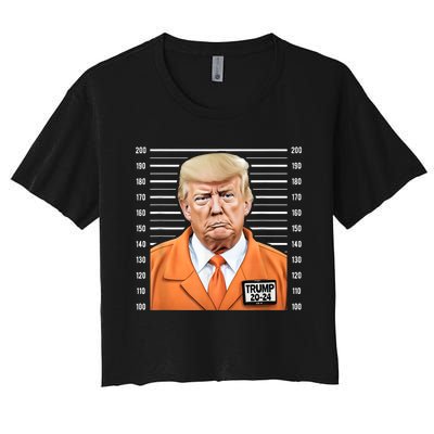 Funny Trump 2024 Prisoner Mugshot Women's Crop Top Tee