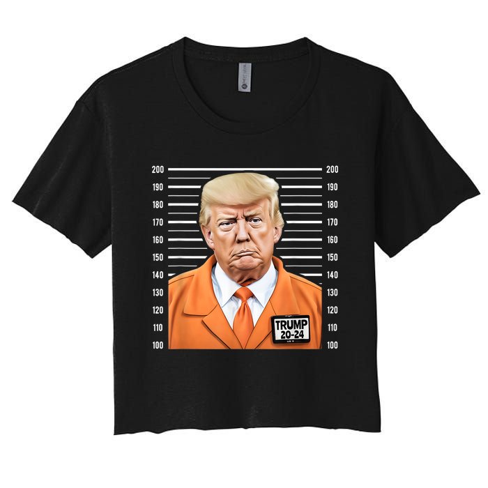 Funny Trump 2024 Prisoner Mugshot Women's Crop Top Tee