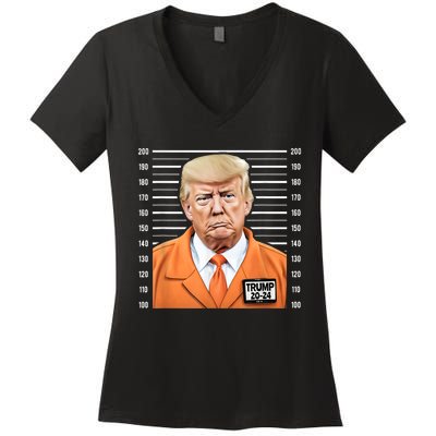 Funny Trump 2024 Prisoner Mugshot Women's V-Neck T-Shirt