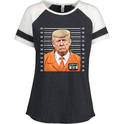 Funny Trump 2024 Prisoner Mugshot Enza Ladies Jersey Colorblock Tee