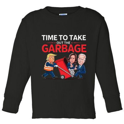 Funny Trump 2025 Time To Take Out Garbage Harris Biden Toddler Long Sleeve Shirt