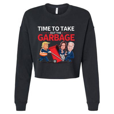 Funny Trump 2025 Time To Take Out Garbage Harris Biden Cropped Pullover Crew